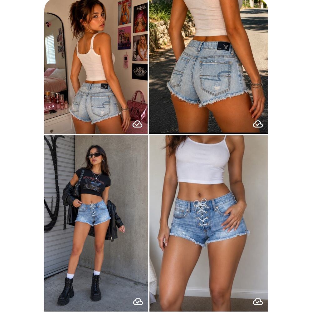 Low Rise Indie Micro Denim Shorts Sz 2 AEO Shortie Super Stretch Lace-Up frayed